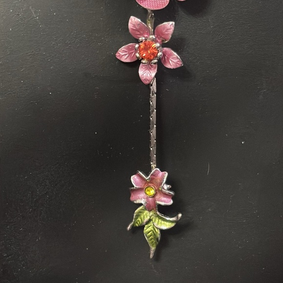 Painted Garden with Flowers & Butterflies Inlaid w/Colored Stone Drop Necklace - Picture 8 of 9